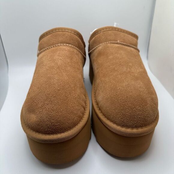 CUSHIONAIRE Women's Genuine Suede Cozy Mule Platform +Memory Foam 8.5 CHESTNUT - Picture 2 of 7